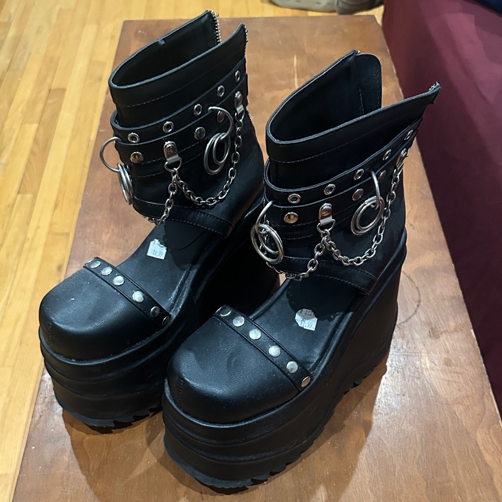 Demonia Black Platform Boots with Chains